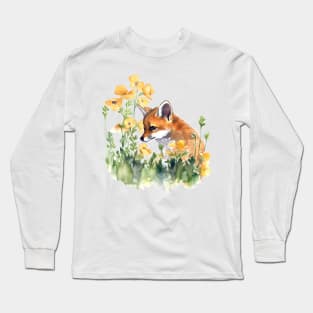 Baby Fox and Flowers Long Sleeve T-Shirt